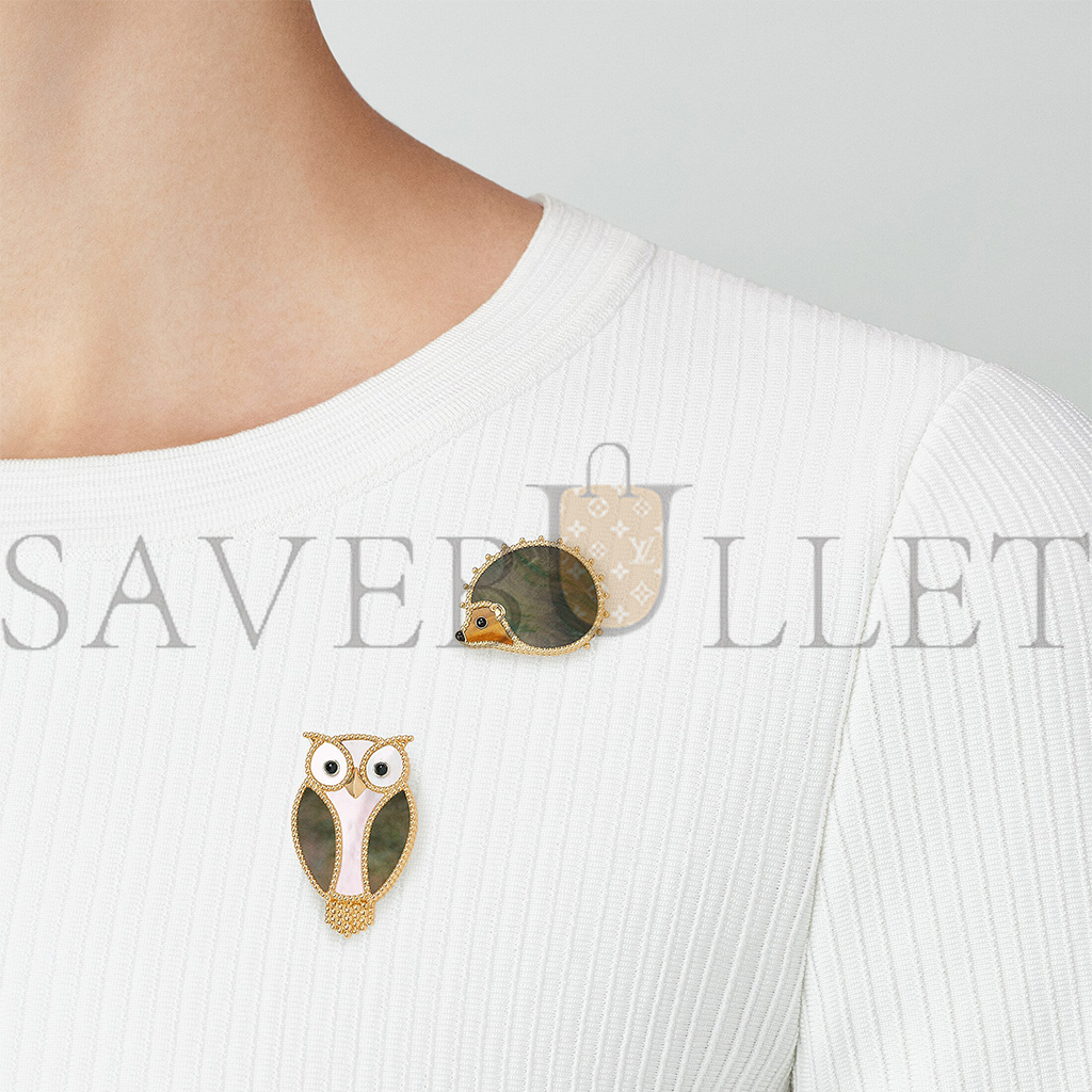 VAN CLEEF ARPELS LUCKY ANIMALS OWL CLIP - YELLOW GOLD, MOTHER-OF-PEARL, ONYX  VCARP2AV00